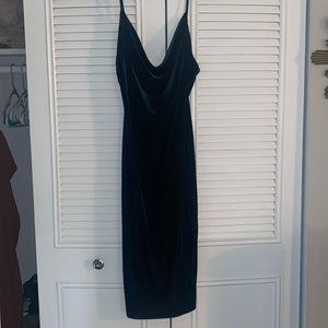 Green velvet midi dress